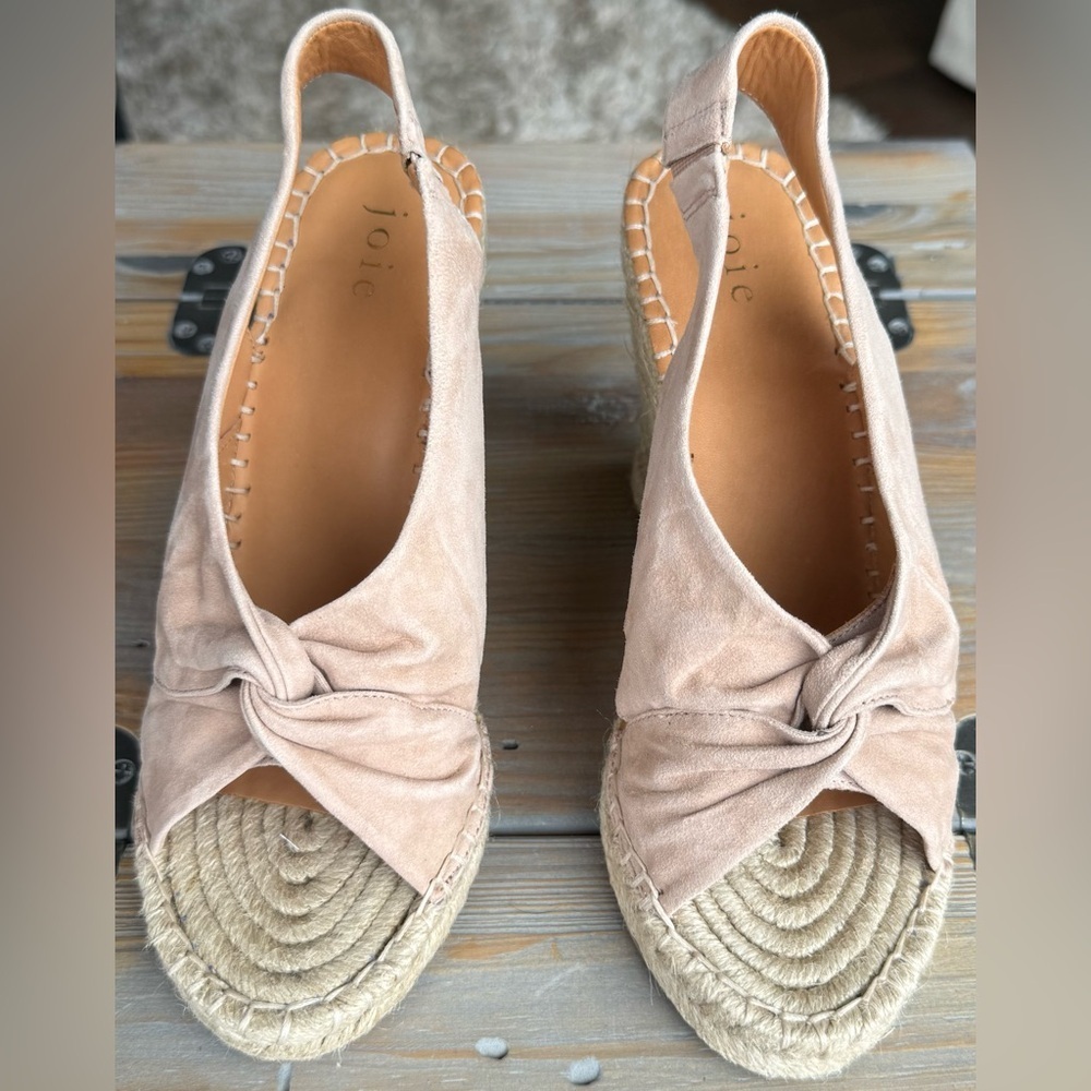 Joie SIZE 37 Nude Pink Suede Women's Slingback Espadrille Platform Wedge Sandals - Picture 3 of 12